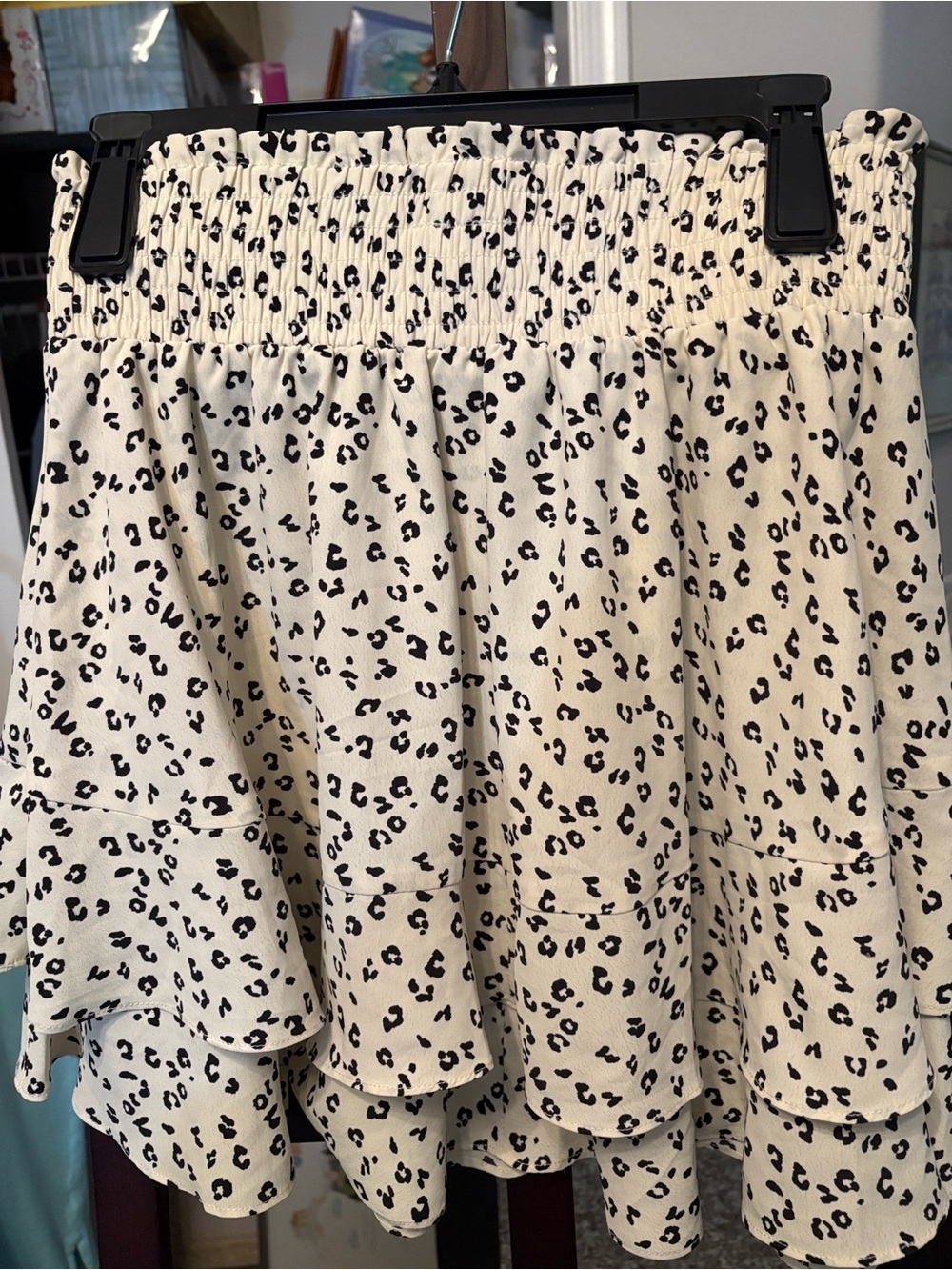 Socialite Cream and Black Leopard Print Tiered Skater Skirt